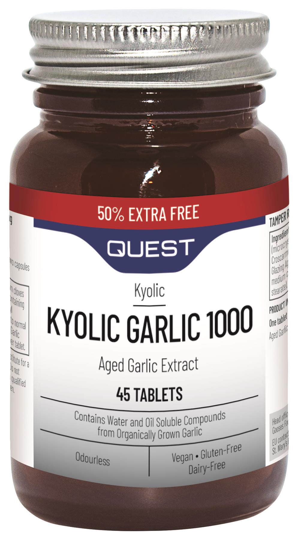 Quest Kyolic Garlic - 1000mg - 50% Extra FREE - 30+15 Tablets