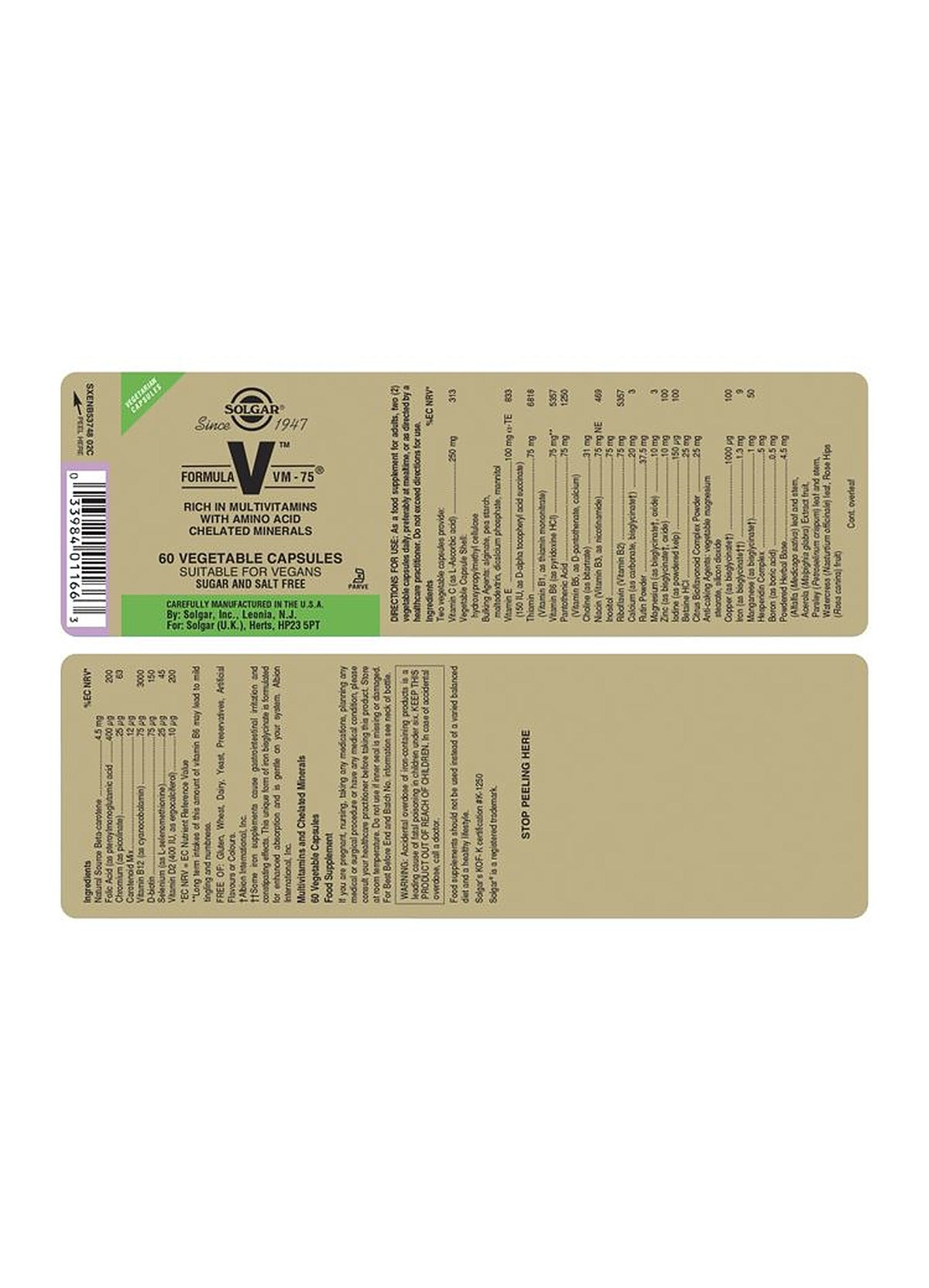 Solgar Formula VM-75 - 60 Vegicaps - image 3