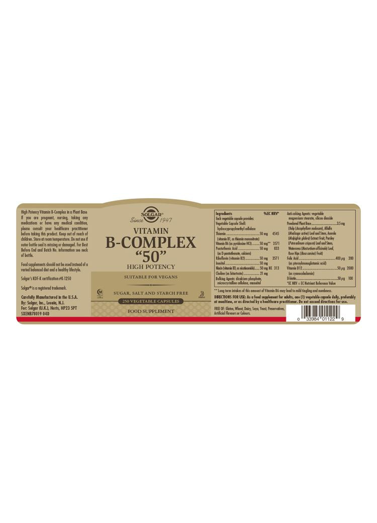 Solgar Vitamin B-Complex ''50'' High Potency - 250 Vegicaps