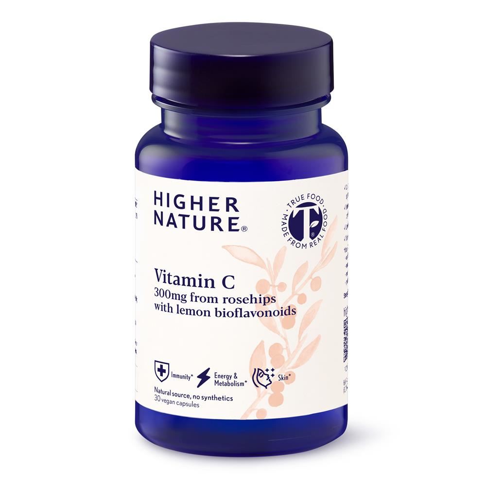 Higher Nature Vitamin C 300mg rosehips with lemon bioflavonoids 30 caps