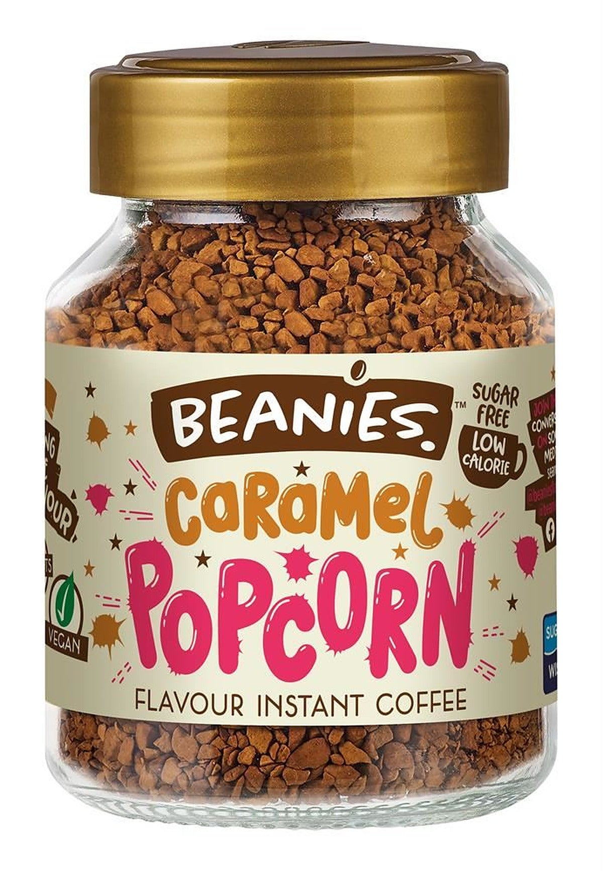 Beanies Coffee Beanies Caramel Popcorn Flavour Instant Coffee 50g - 6 Pack