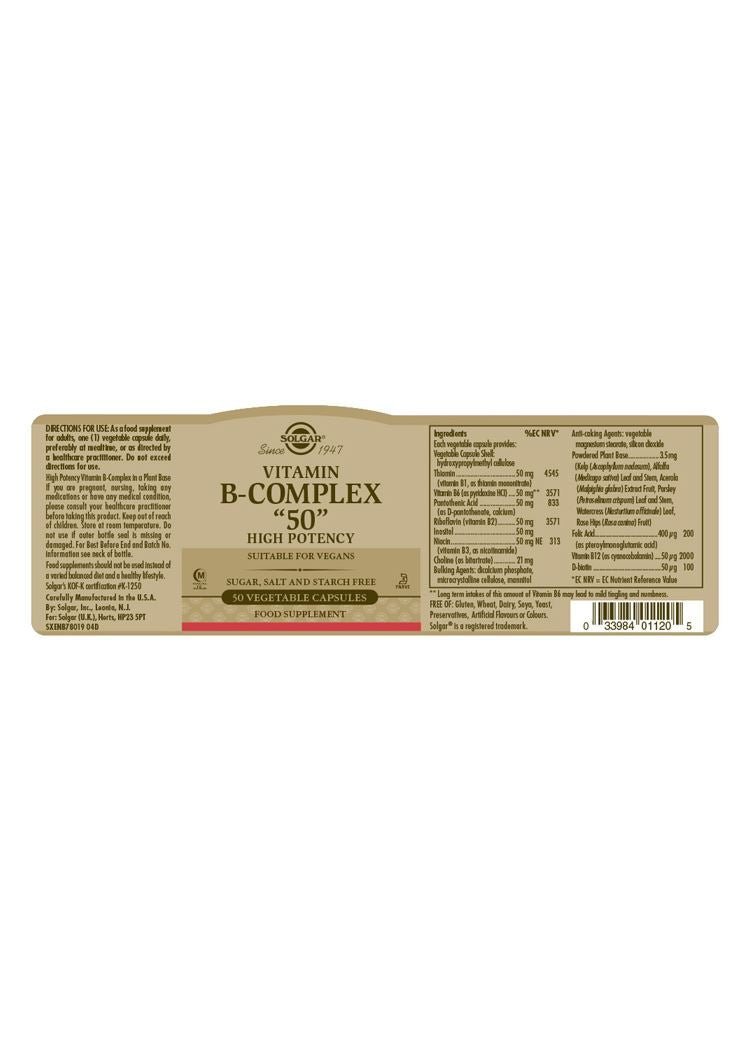 Solgar Vitamin B-Complex ''50'' High Potency - 50 Vegicaps