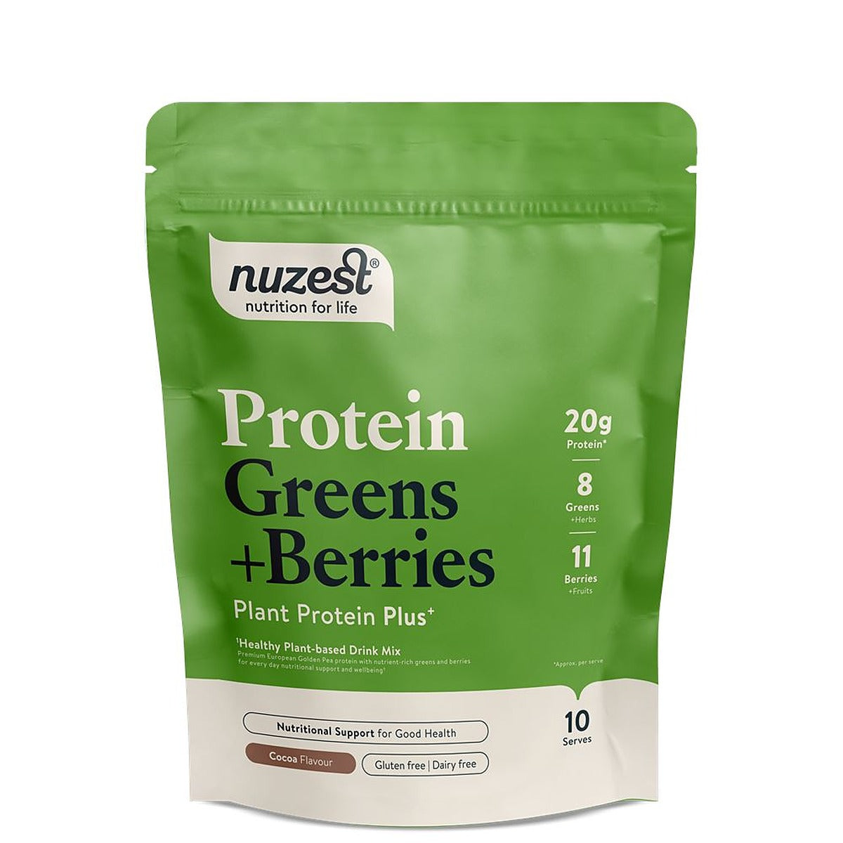 Nuzest Protein Plus Greens + Berries Cocoa Flavour 300g