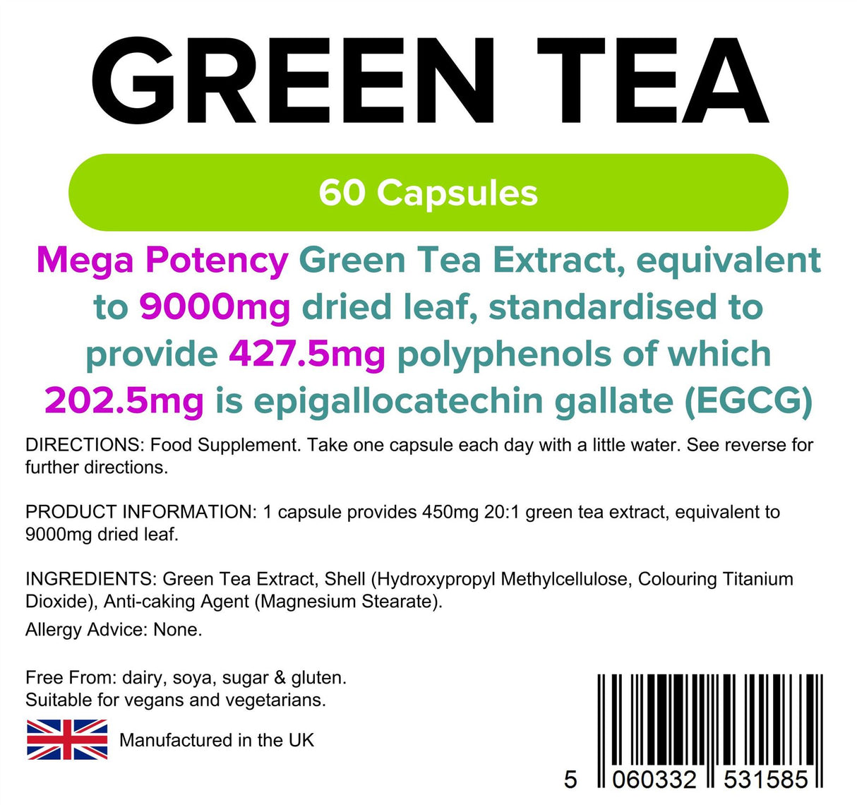 Lindens Green Tea 9000mg - 60 Capsules