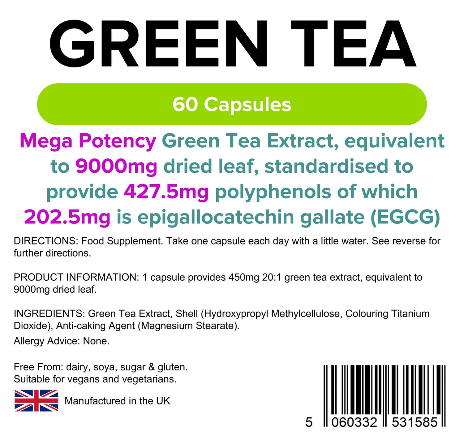Lindens Green Tea 9000mg - 60 Capsules