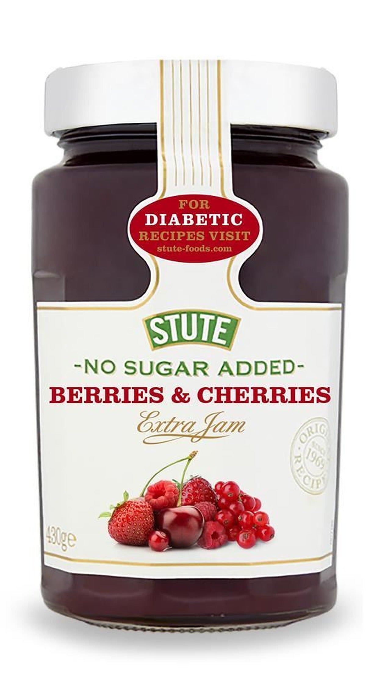 Stute No Sugar Added Berries & Cherries Jam 430g - 2 Pack