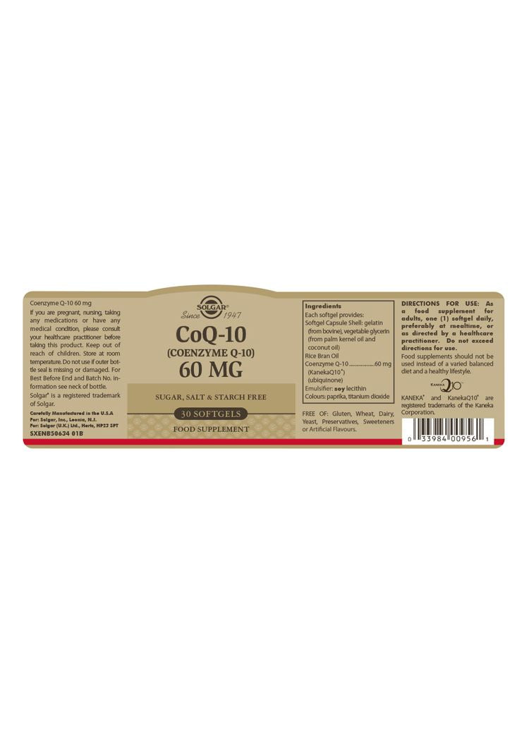 Solgar CoQ-10 (Coenzyme Q-10) 60 mg - 30 Softgels