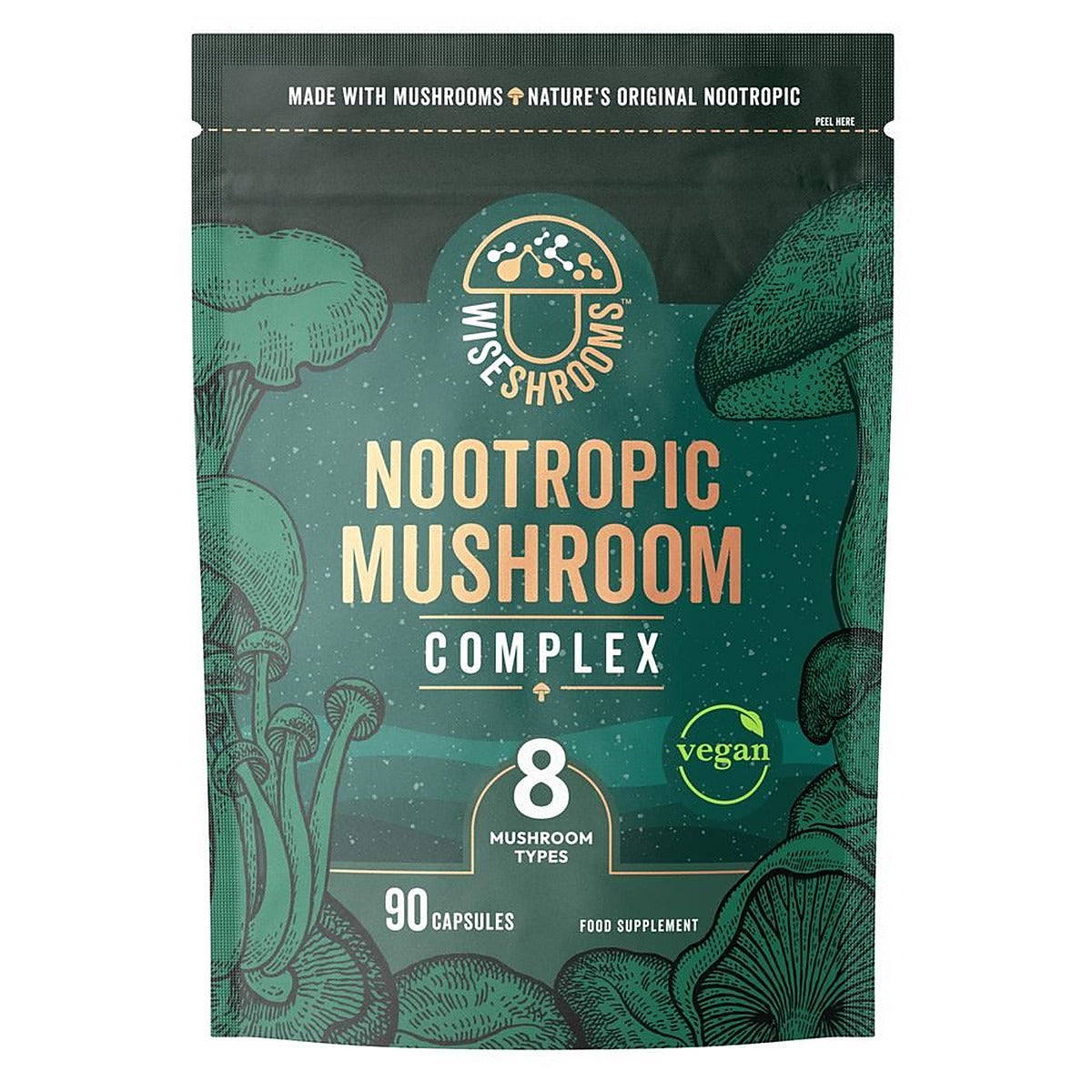 Wiseshrooms Nootropic Mushroom Complex - 90 Vegan Capsules