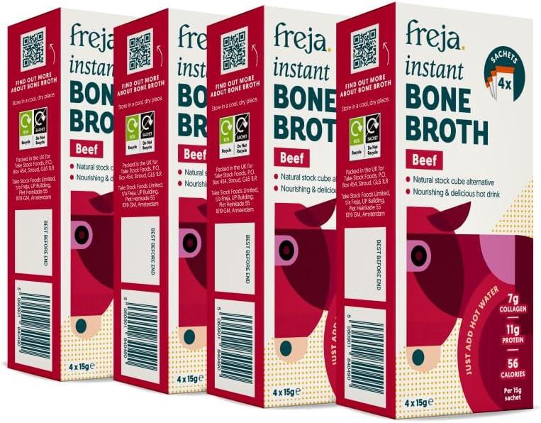 Freja Instant Beef Bone Broth box of 4 x 15g Sachet - Beef - 4 Pack
