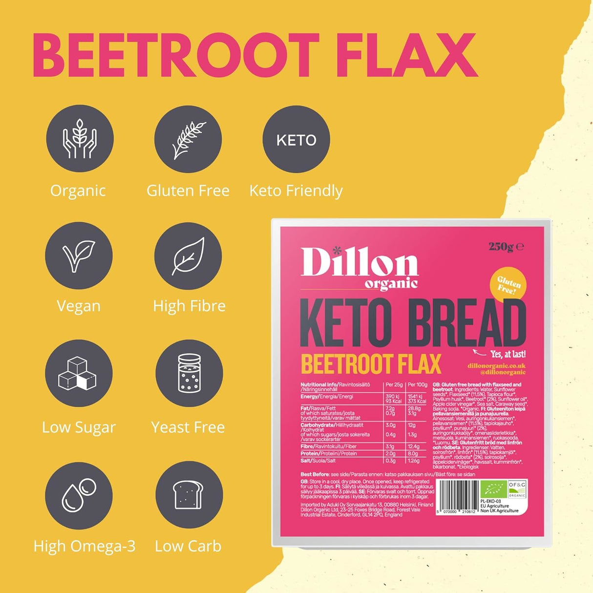 Dillon Organic Beetroot Flax Keto Bread 275g - Pack of 6