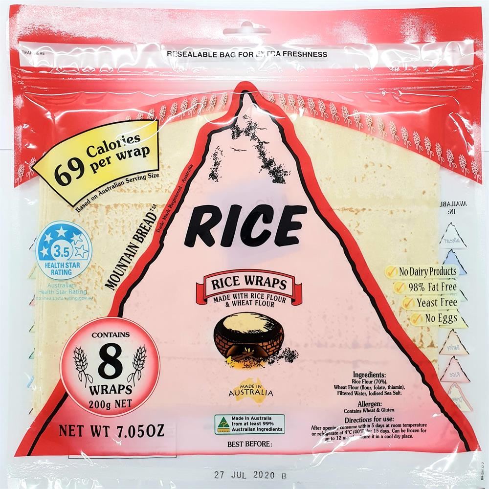 Mountain Bread Mountain Bead Rice Wraps (70% Rice) 200g