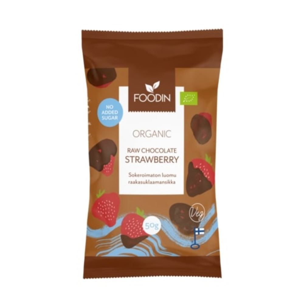 Foodin Organic Raw Chocolate No Added Sugar Strawberry 50g - 8 Pack