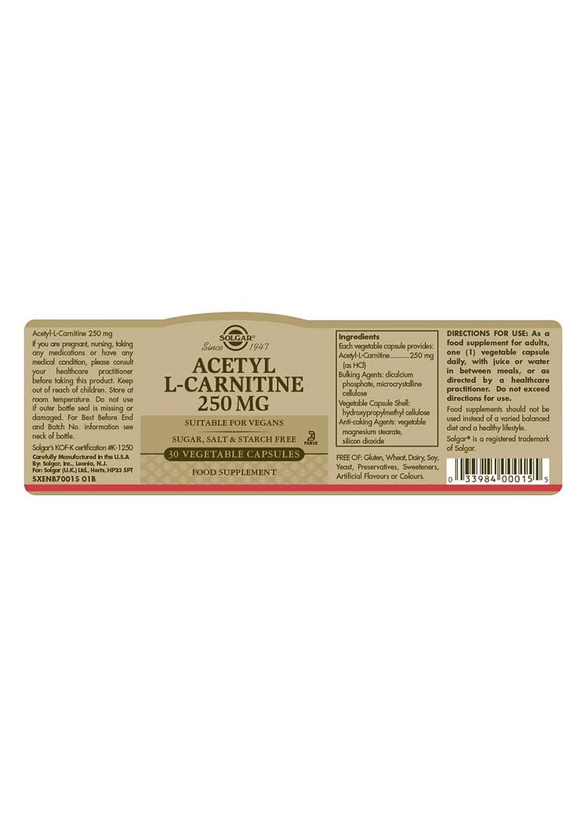 Solgar Acetyl-L-Carnitine 250 mg - 30 Vegicaps - image 3