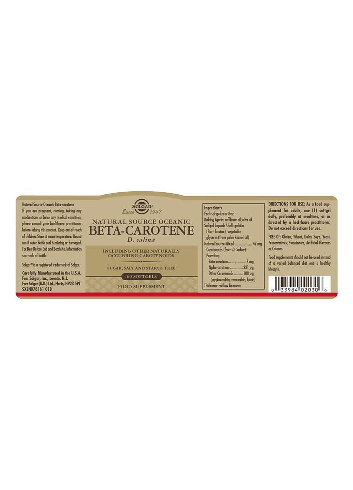Solgar Natural Source Oceanic Beta Carotene - 60 Softgels - image 3