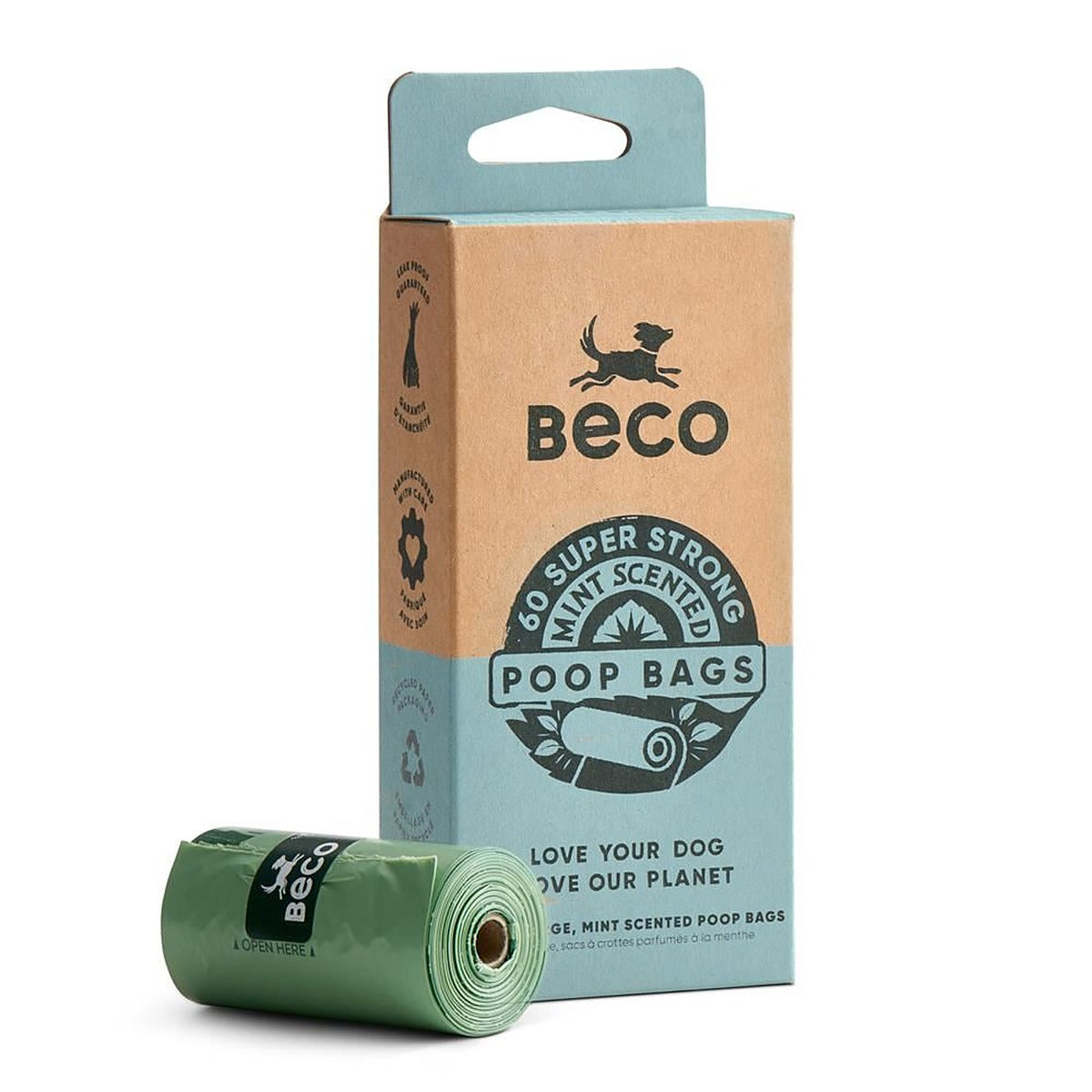 Beco Big strong leakproof poop bags with a fresh mint scent. 60 bags