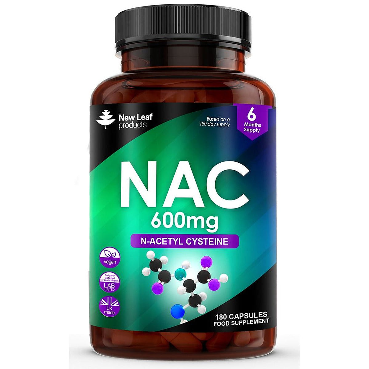 New Leaf Products N-Acetyl-Cysteine 600mg Amino Acid Vegan 180 Capsules