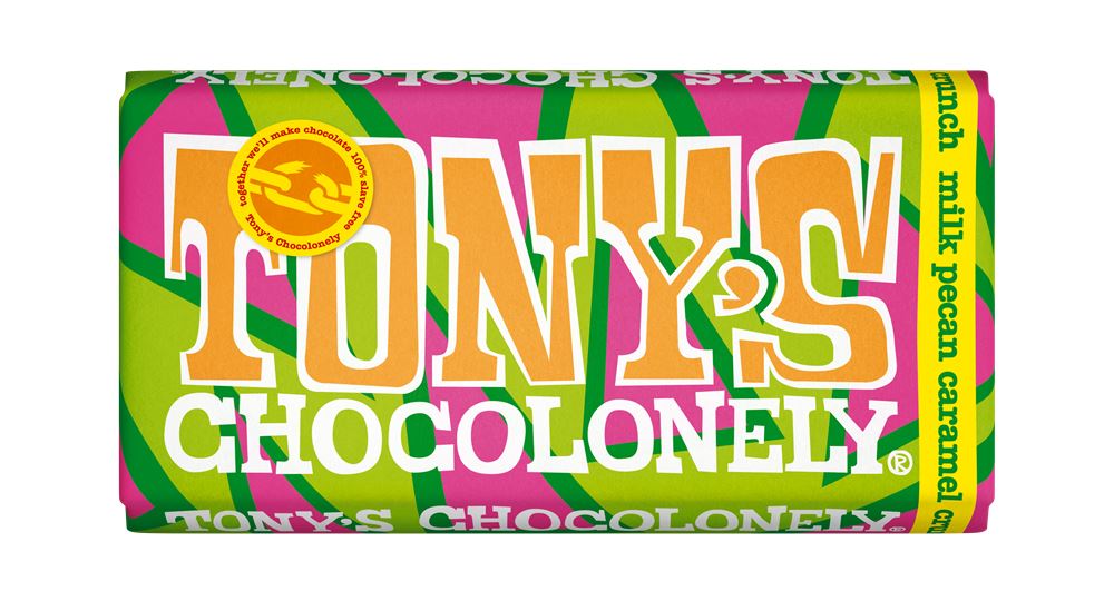 Tonys Chocolonely Milk Chocolate Pecan Caramel Crunch 180g