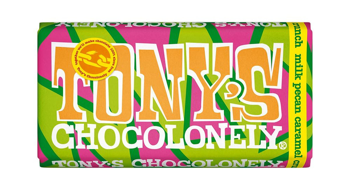 Tonys Chocolonely Milk Chocolate Pecan Caramel Crunch 180g