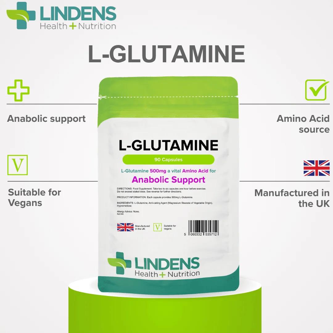 Lindens L-Glutamine 500mg - 90 Capsules - image 3