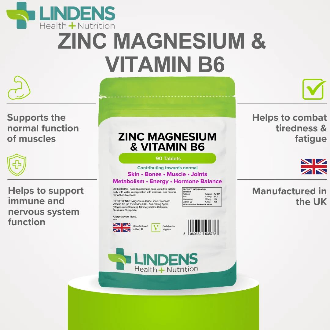 Lindens Zinc, Magnesium & Vitamin B6 - 90 Tablets - image 3
