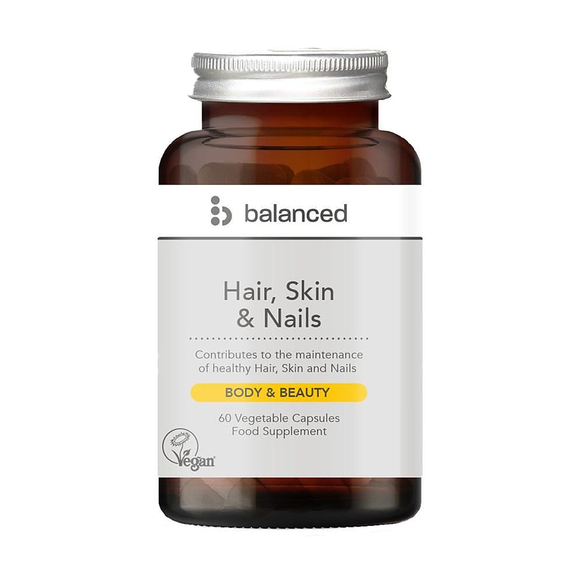Balanced Hair Skin & Nails 60 Veggie Caps - Reusable Bottle