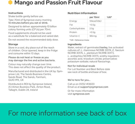 Symprove Mango and Passionfruit Probiotic Drink with Live Bacteria 500ml - Pack of 4