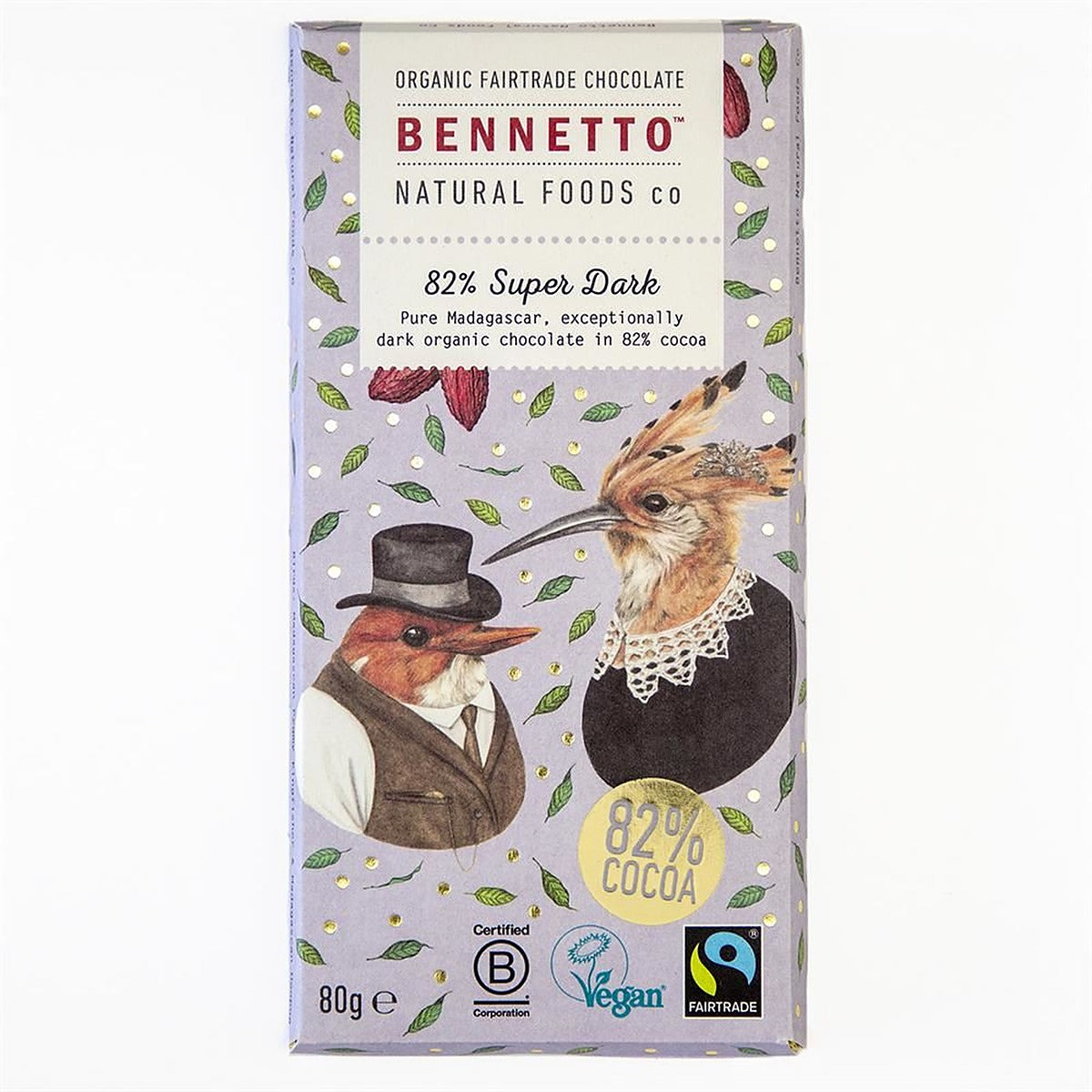 Bennetto Organic Chocolate Bar 82% Super Dark 80g