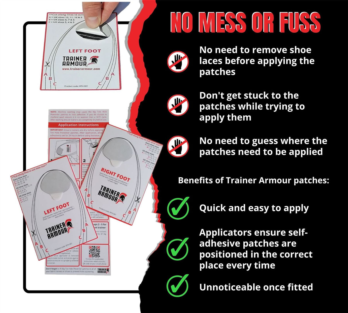 Trainer Armour Big Toe Hole & Heel Hole Preventer Patches - Black or White