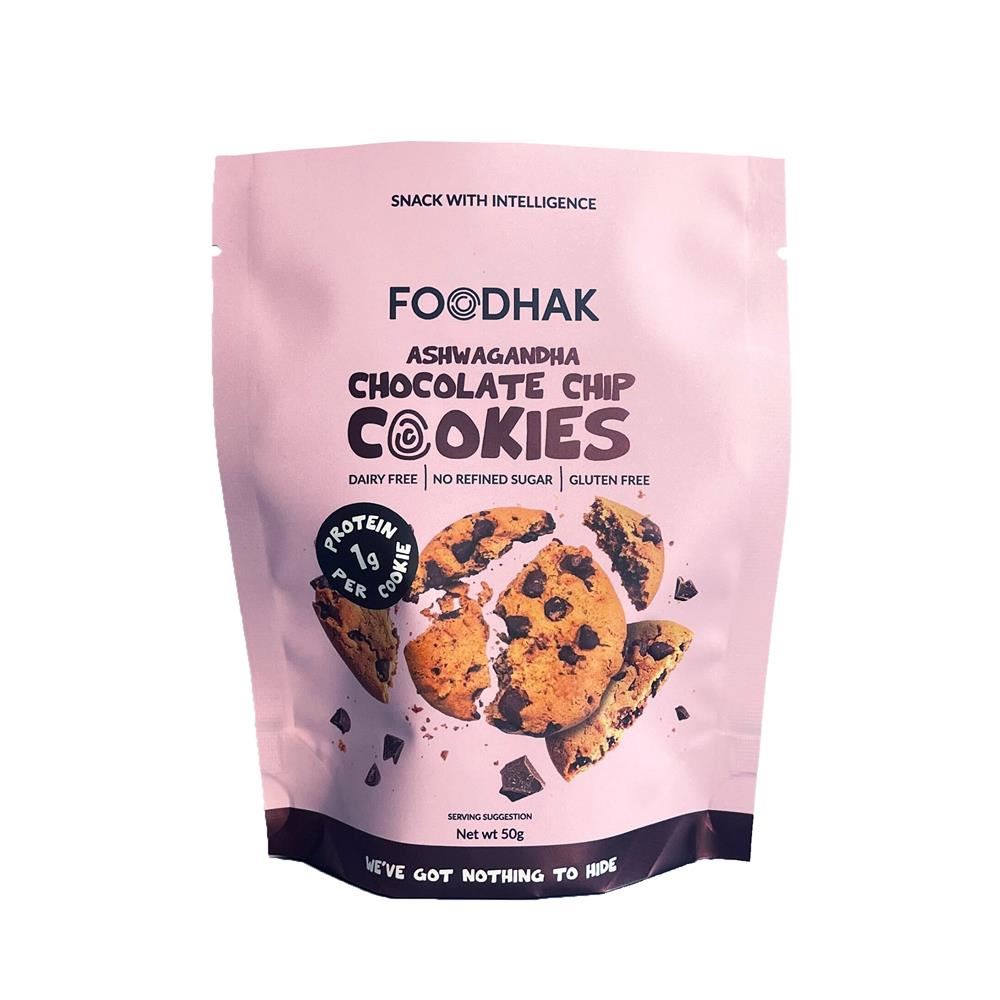 Foodhak Ashwagandha Choc Chip Cookies Minis 50g - 2 Pack
