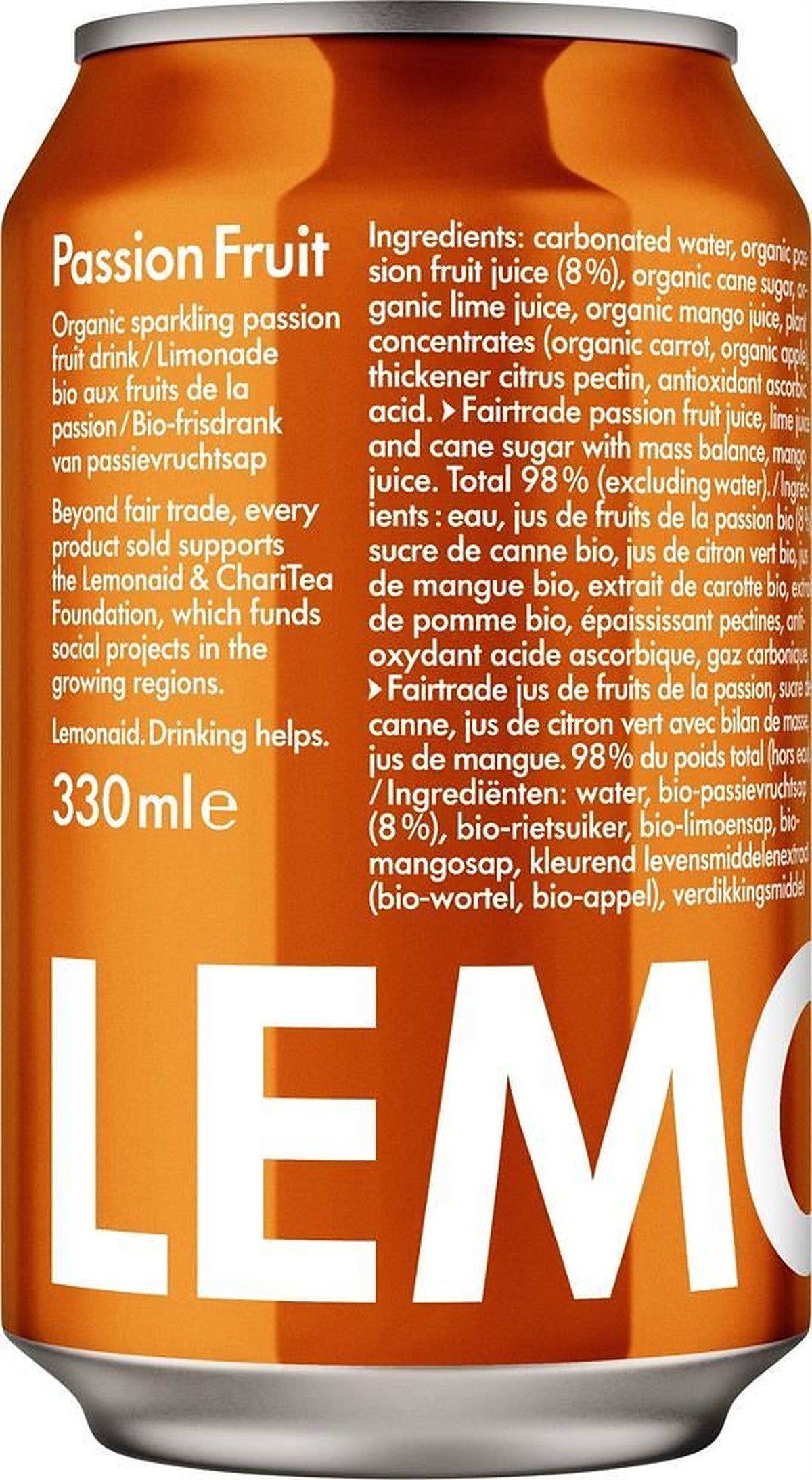 Lemonaid Passion Fruit Organic Sparkling Soft Drink 330ml cans - 12 Pack