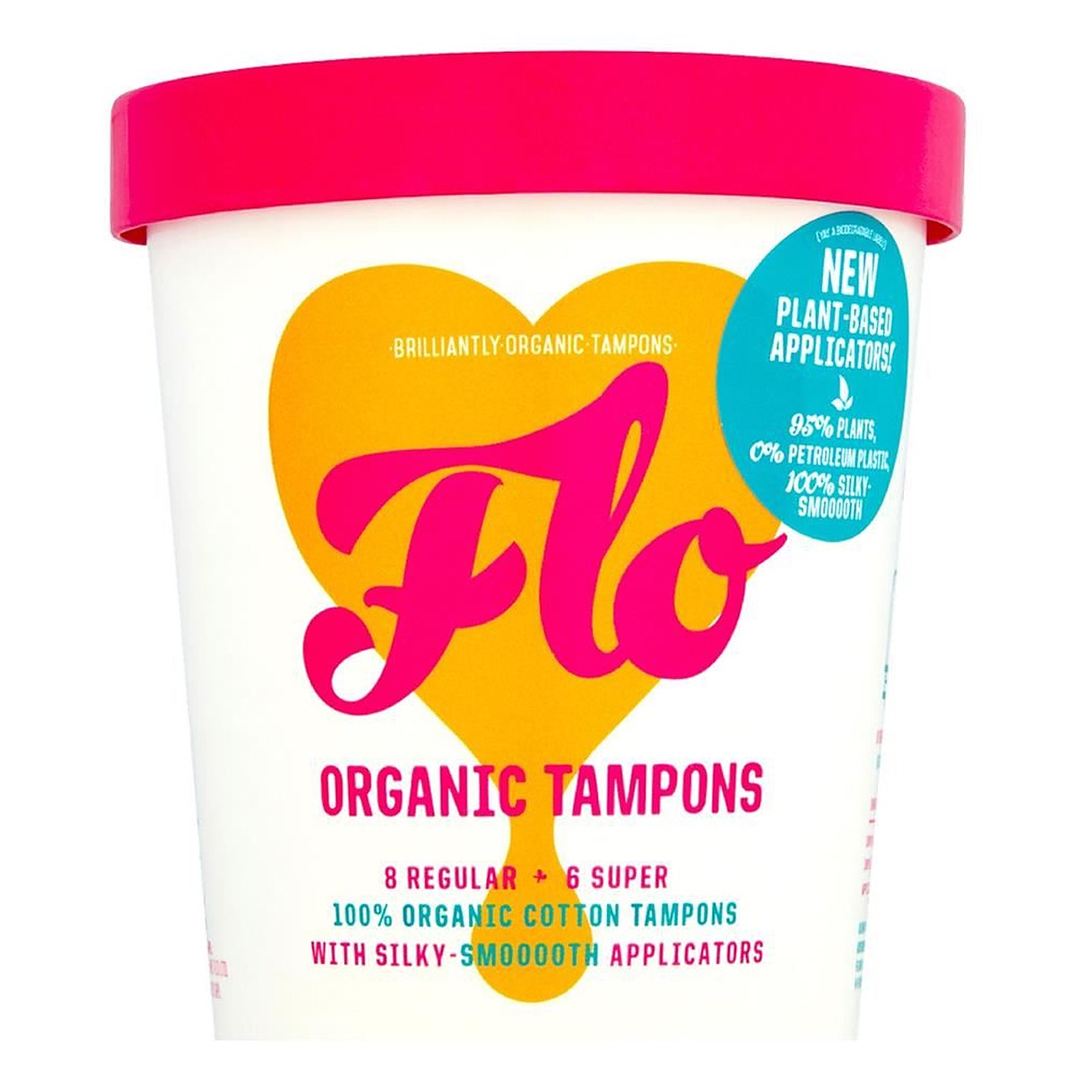 Here We Flo Combo pack of 14 organic tampons 8 Regular + 6 super strength