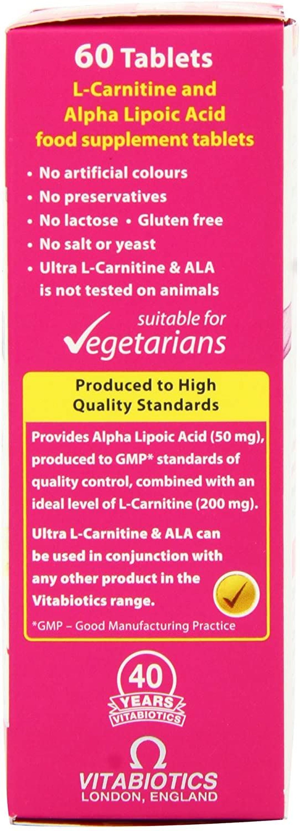 Vitabiotics Ultra L-Carnitine 200mg and ALA 50mg - 60 Tablets - image 2