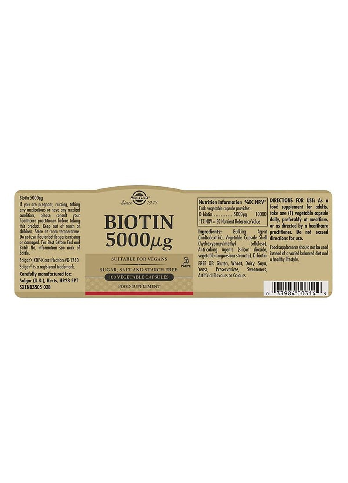 Solgar Biotin 5000 µg - 100 Vegicaps - image 3