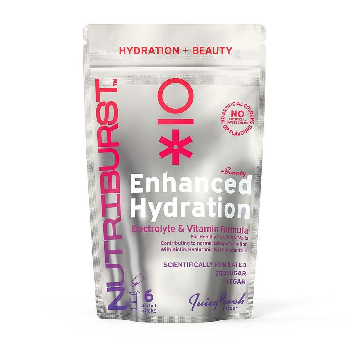 Nutriburst Enhanced Hydration + Beauty Juicy Peach Flavour 6 sachets