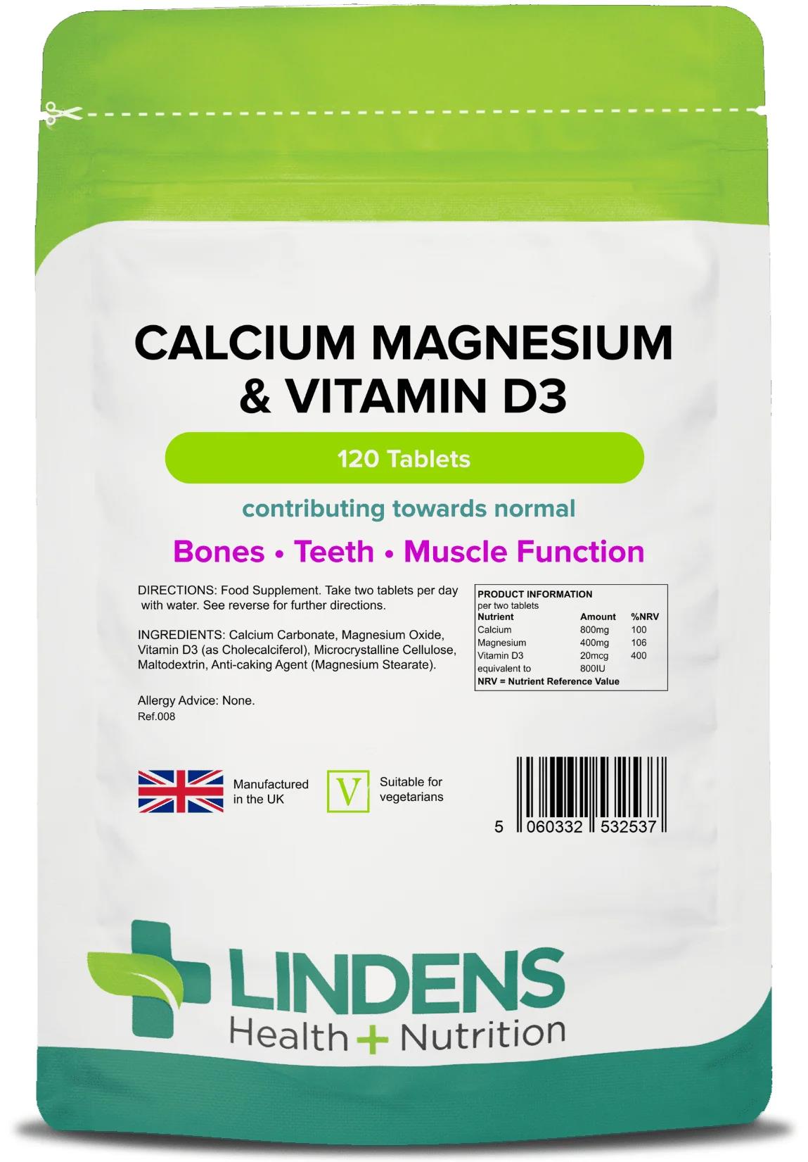 Lindens Calcium Magnesium Vitamin D - 120 Tablets