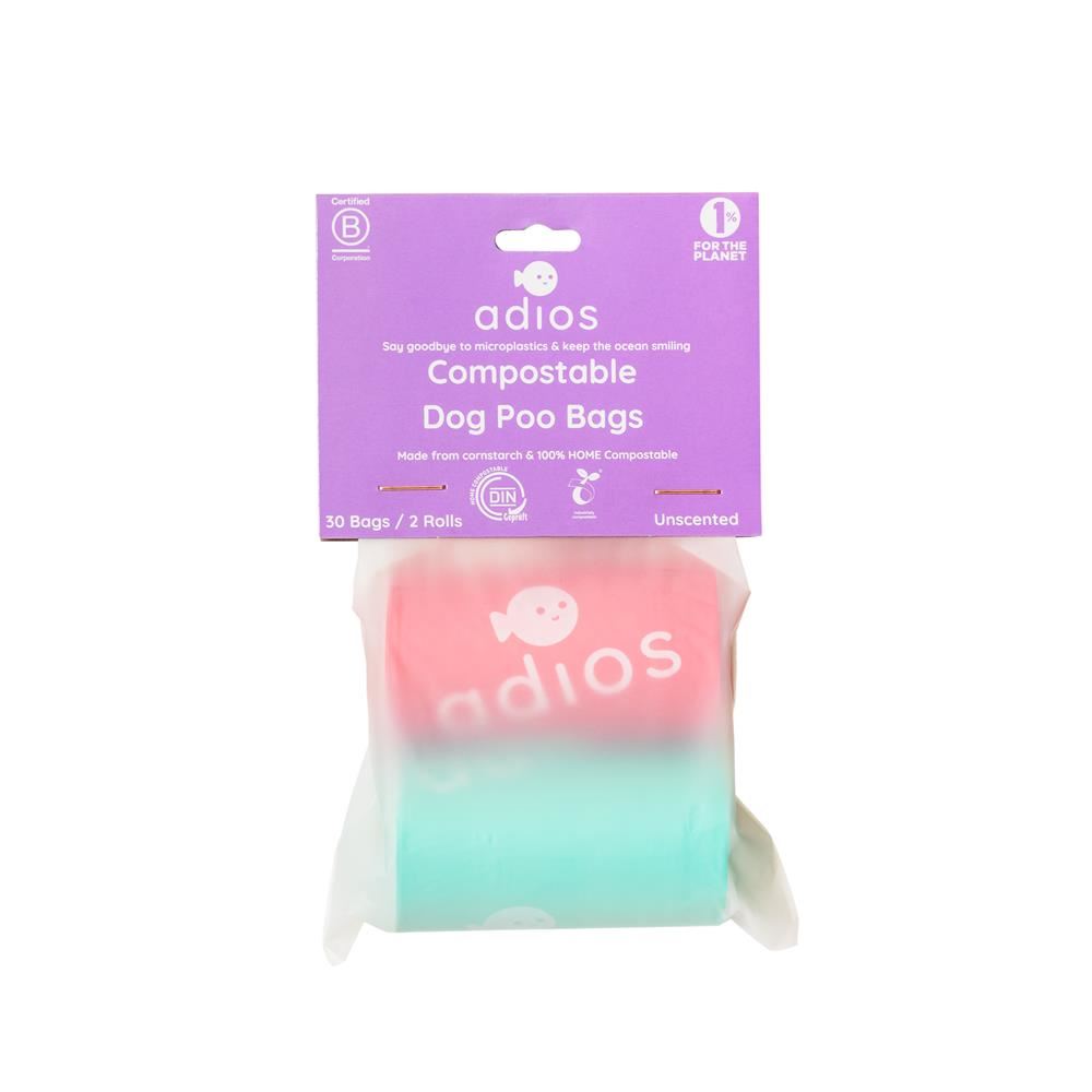 Adios Plastic Compostable Poo Bag Rainbow 30 Pack Non Handle