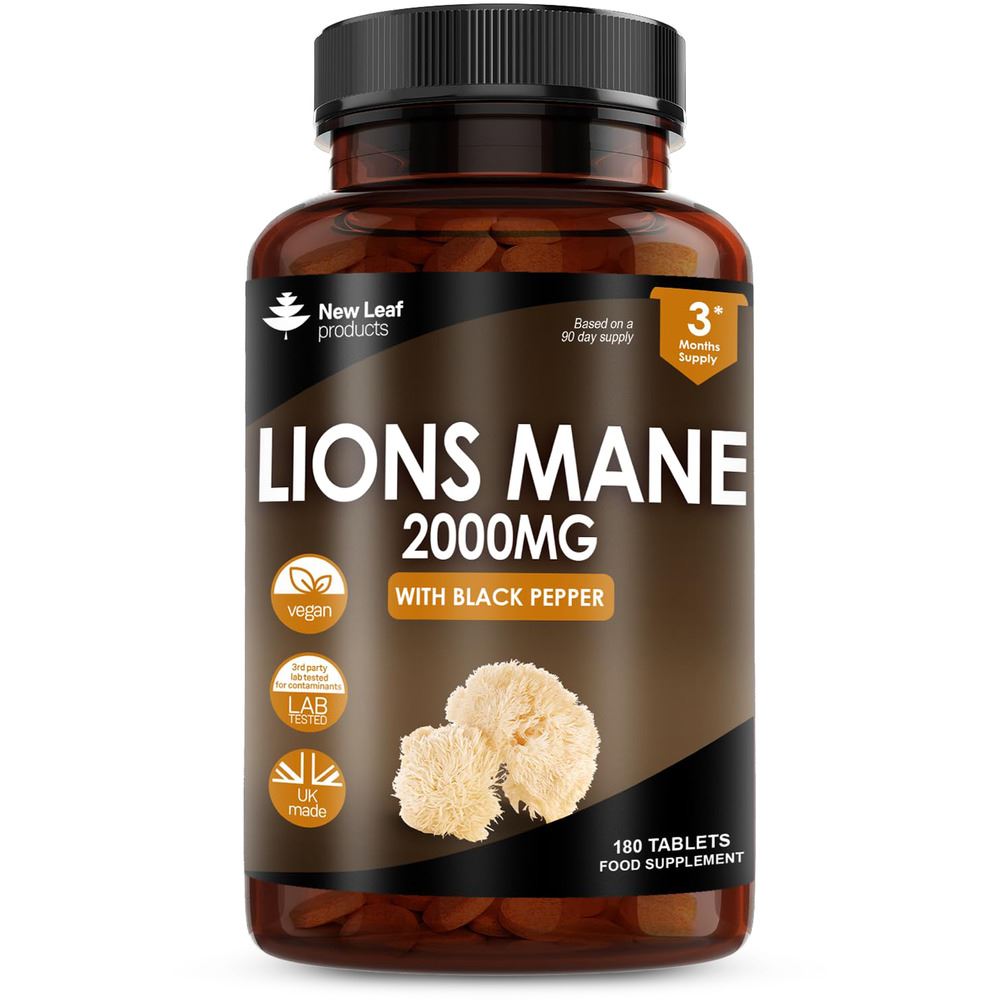 New Leaf Products Lions Mane Extract Mushroom 2000mg Recyclable 180 tablets