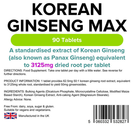 Lindens Korean Ginseng Max 3125mg - 90 Tablets