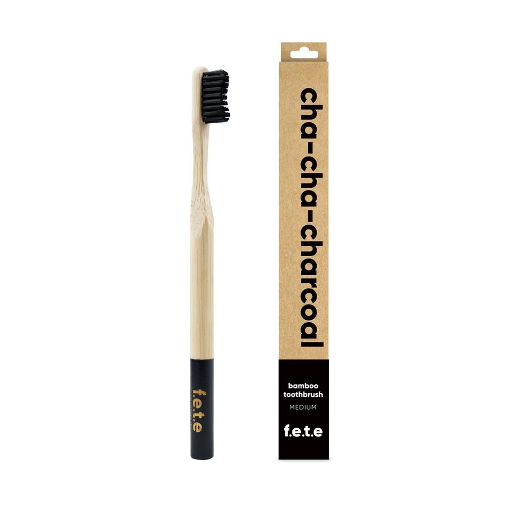 From Earth to Earth Bamboo Tooth Brush Cha Cha Charcoal Black Medium 1 Unit