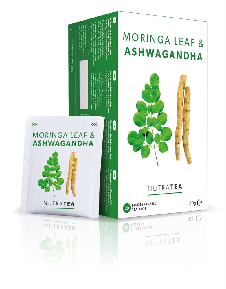Nutratea Nutra Moringa Leaf & Ashwaganda - 20 Herbal Tea Bags - 10 Pack