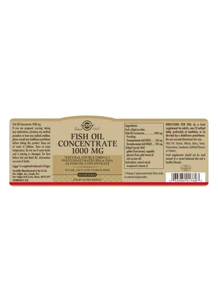 Solgar Fish Oil Concentrate 1000 mg - 60 Softgels