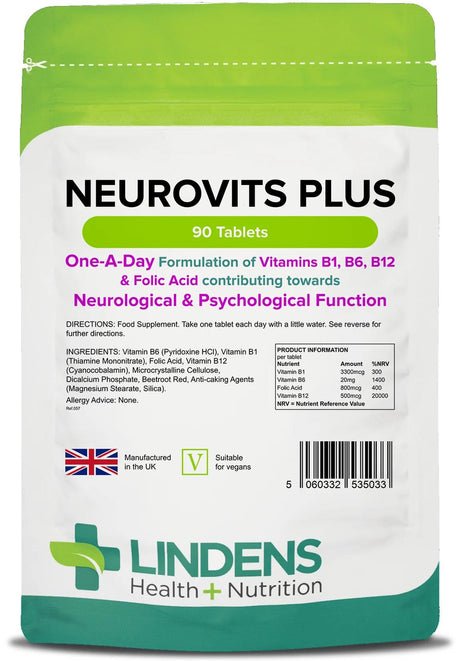 Lindens Neurovits Plus (B1, B12, B6, Folic Acid) - 90 Tablets