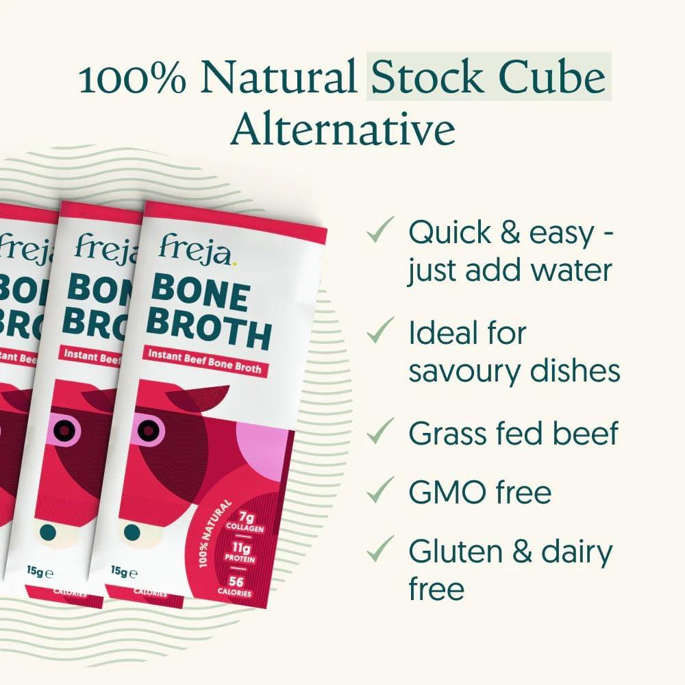 Freja Instant Beef Bone Broth box of 4 x 15g Sachet - Beef - 4 Pack