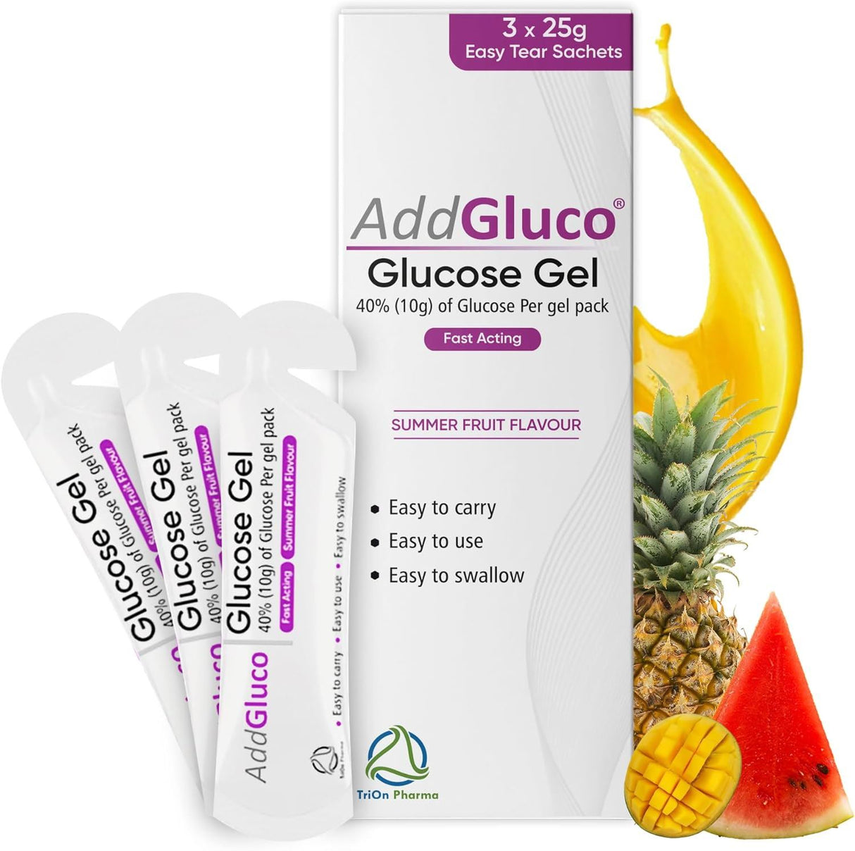 AddGluco Glucose Gel Summer Fruit Flavour - 3x25g Sachets