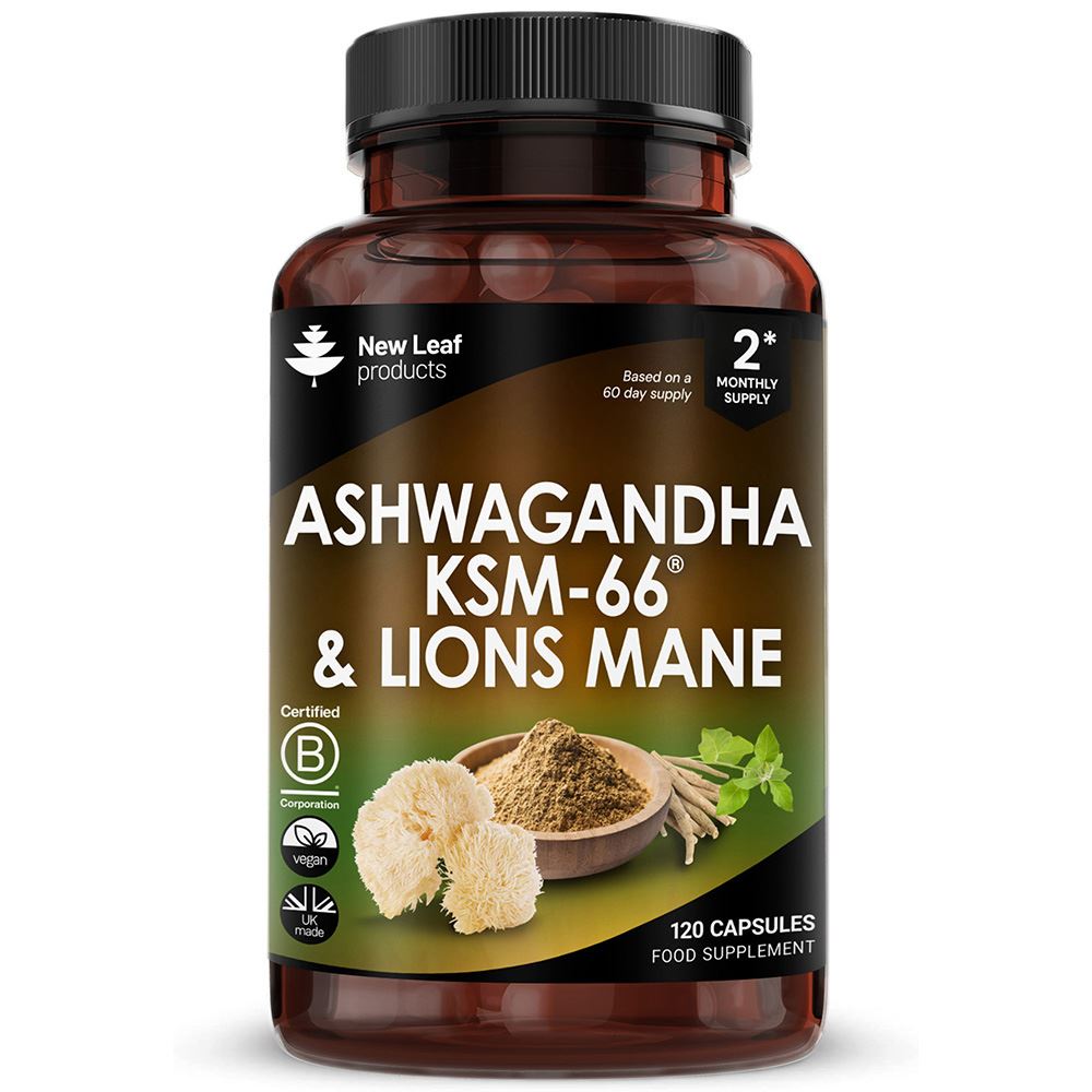 New Leaf Products Ashwagandha KSM-66 & Lions Mane 120 Capsules