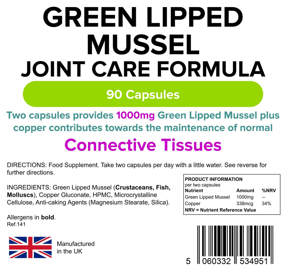 Lindens Green Lipped Mussel 500mg - 90 Capsules - image 2