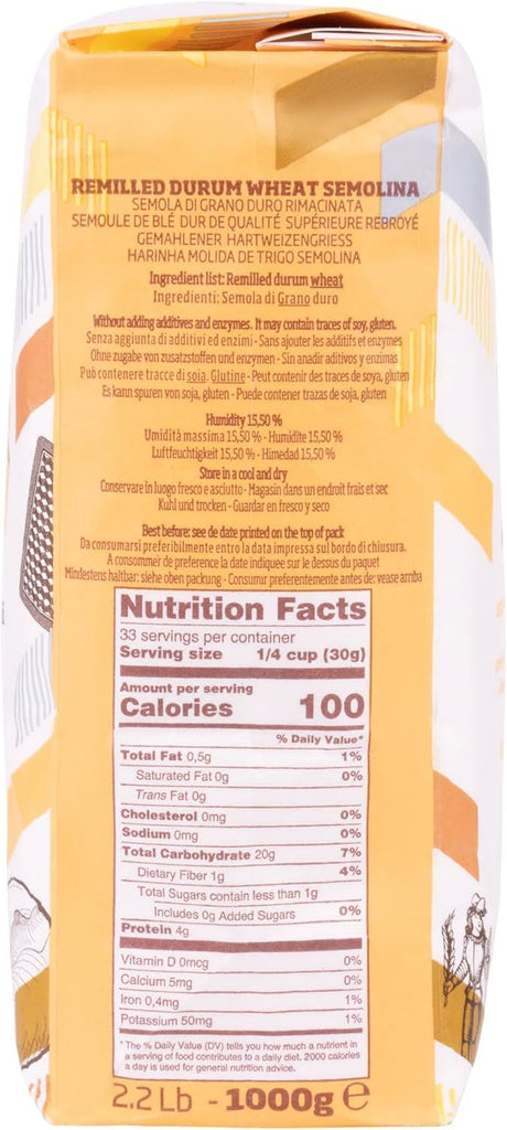 Caputo Farina Semola Double Milled Rimacinata Semolina Flour 1kg - Pack of 2
