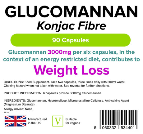 Lindens Glucomannan (Konjac Fibre) 500mg - 90 Capsules