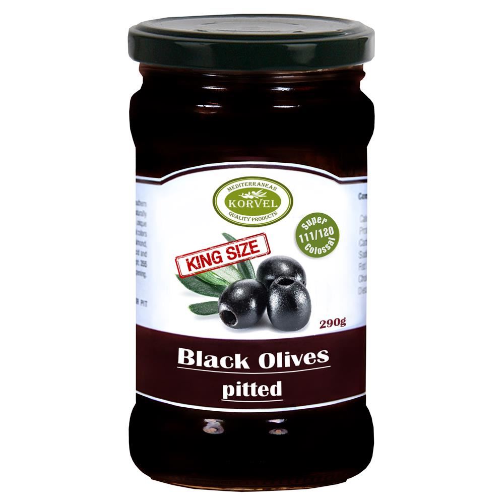 Korvel Greek Black Olives Pitted Super Colossal 290g - 12 Pack