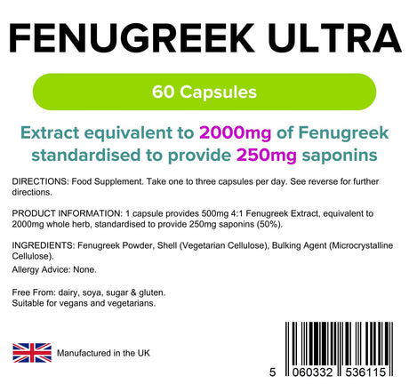 Lindens Fenugreek Ultra 2000mg - 60 Capsules